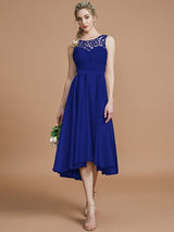 Modern Bateau Sleeveless Ruffles Asymmetrical Bridesmaid Dresses-Ballbella
