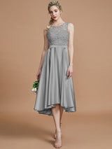 Modern Bateau Sleeveless Ruffles Asymmetrical Bridesmaid Dresses-Ballbella