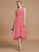 Modern Bateau Sleeveless Ruffles Asymmetrical Bridesmaid Dresses-Ballbella