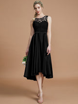 Modern Bateau Sleeveless Ruffles Asymmetrical Bridesmaid Dresses-Ballbella