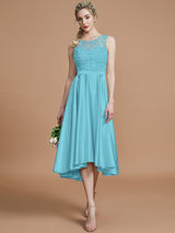 Modern Bateau Sleeveless Ruffles Asymmetrical Bridesmaid Dresses-Ballbella
