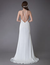 Modern Beach Wedding Dresses Sexy Bridal Dress High Split Ivory Sheath Straps Summer Wedding Gowns-Ballbella
