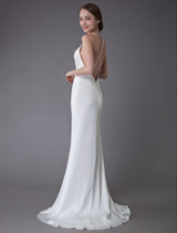 Modern Beach Wedding Dresses Sexy Bridal Dress High Split Ivory Sheath Straps Summer Wedding Gowns-Ballbella