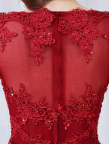 Modern Burgundy Evening Dresses Long Sleeve Lace Applique Beaded Formal Gown With Train-Ballbella