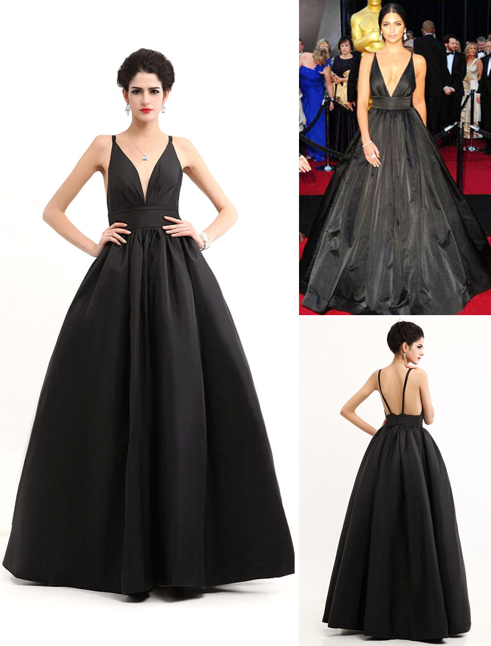 Modern Celebrity Dresses Black Oscar Evening Dress Straps Backless Deep V Taffeta Dress Modern Celebrity Dresses Black Oscar Evening Dress Straps Backless Deep V Taffeta Dress