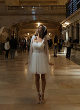 Modern Chic A-line Sleeveless Short Reception Wedding Dresses-Ballbella