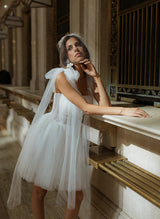 Modern Chic A-line Sleeveless Short Reception Wedding Dresses-Ballbella