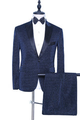 Modern Dark Navy Peaked Lapel Designer Men Suits for Prom-Ballbella
