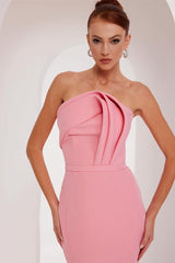 Modern Dusty Rose Strapless Satin Prom Dress Mermaid Sheath Sleeveless On Sale-Ballbella