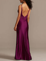 Modern Elastic Silk Like Satin Sheath Long Bridesmaid Dresses-Ballbella