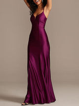 Modern Elastic Silk Like Satin Sheath Long Bridesmaid Dresses-Ballbella
