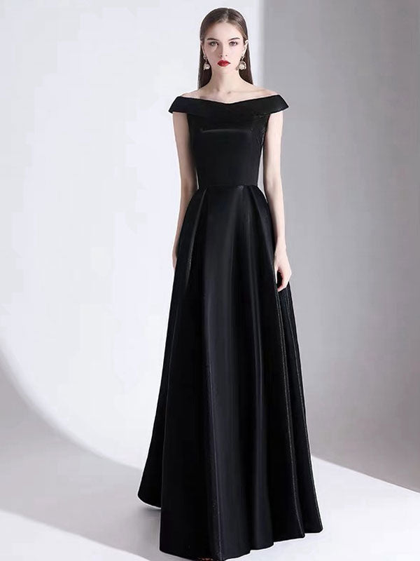 Modern Evening Dress A Line Bateau Neck Satin Fabric Floor Length Formal Party Dresses Modern Evening Dress A Line Bateau Neck Satin Fabric Floor Length Formal Party Dresses