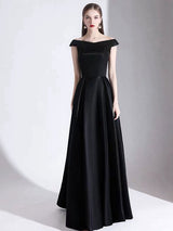 Modern Evening Dress A Line Bateau Neck Satin Fabric Floor Length Formal Party Dresses-Ballbella