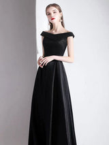 Modern Evening Dress A Line Bateau Neck Satin Fabric Floor Length Formal Party Dresses-Ballbella