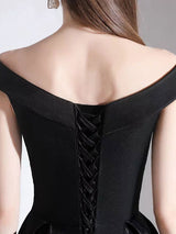 Modern Evening Dress A Line Bateau Neck Satin Fabric Floor Length Formal Party Dresses-Ballbella