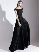 Modern Evening Dress A Line Bateau Neck Satin Fabric Floor Length Formal Party Dresses-Ballbella
