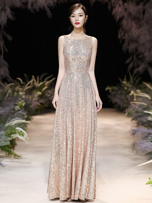 Modern Evening Dress A-Line Jewel Neck Floor-Length Sleeveless Zipper Sequined Evening Dress Modern Evening Dress A-Line Jewel Neck Floor-Length Sleeveless Zipper Sequined Evening Dress