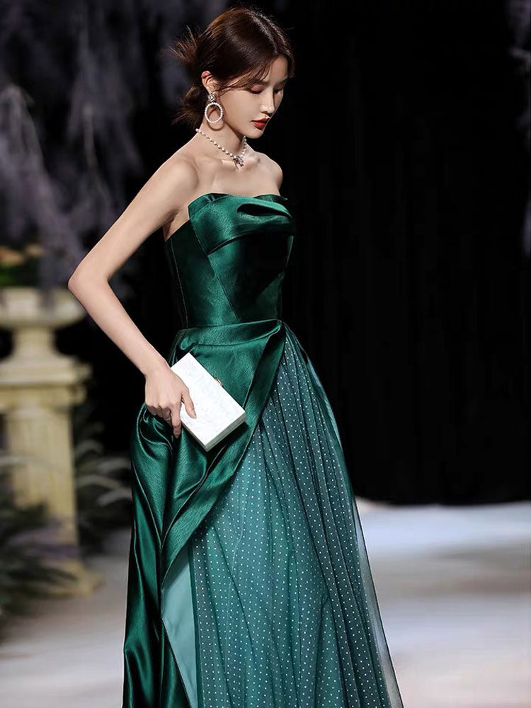 Modern Evening Dress A-Line Strapless Satin Fabric Floor-Length Pleated Formal Party Dresses Forest Green Pageant Dress Modern Evening Dress A-Line Strapless Satin Fabric Floor-Length Pleated Formal Party Dresses Forest Green Pageant Dress