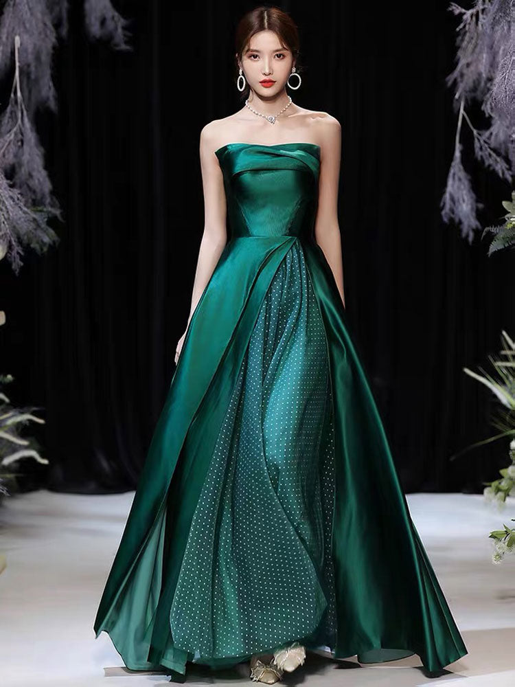 Modern Evening Dress A-Line Strapless Satin Fabric Floor-Length Pleated Formal Party Dresses Forest Green Pageant Dress Modern Evening Dress A-Line Strapless Satin Fabric Floor-Length Pleated Formal Party Dresses Forest Green Pageant Dress