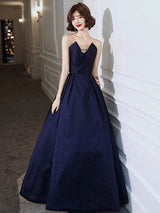 Modern Evening Dress A-Line Strapless Satin Fabric Floor-Length Pleated Social Party Dresses-Ballbella