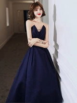 Modern Evening Dress A-Line Strapless Satin Fabric Floor-Length Pleated Social Party Dresses-Ballbella