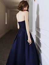 Modern Evening Dress A-Line Strapless Satin Fabric Floor-Length Pleated Social Party Dresses-Ballbella