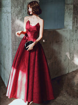 Modern Evening Dress A-Line Strapless Satin Fabric Floor-Length Pleated Social Party Dresses-Ballbella