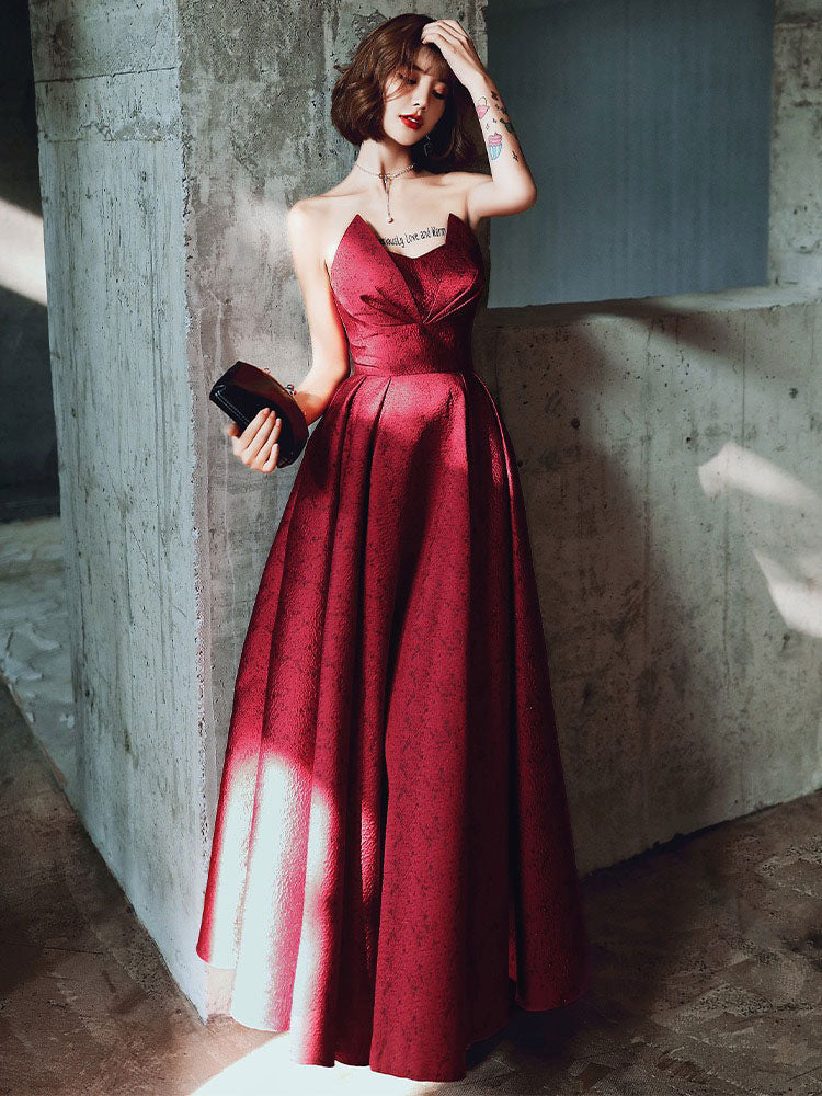 Modern Evening Dress A-Line Strapless Satin Fabric Floor-Length Pleated Social Party Dresses Modern Evening Dress A-Line Strapless Satin Fabric Floor-Length Pleated Social Party Dresses