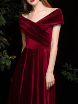 Modern Evening Dress A Line V Neck Matte Satin Floor Length Pleated Social Party Dresses-Ballbella