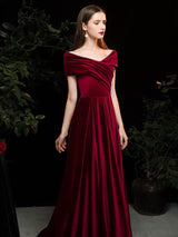 Modern Evening Dress A Line V Neck Matte Satin Floor Length Pleated Social Party Dresses-Ballbella