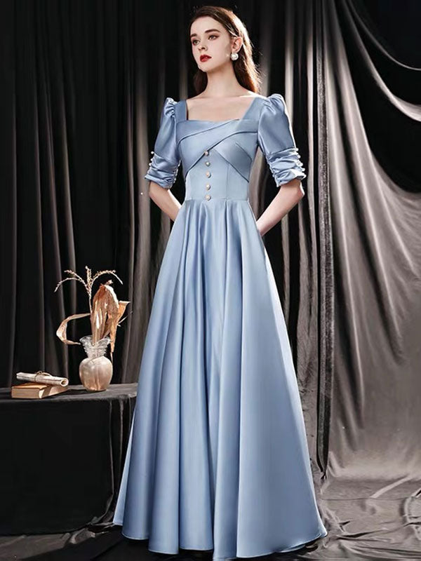 Modern Evening Dress Mint Blue A-Line Square Neck Floor-Length Half Sl Ballbella Modern Evening Dress Mint Blue A-Line Square Neck Floor-Length Half Sl Ballbella