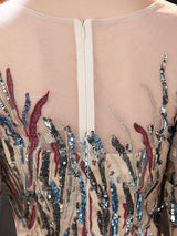 Modern Evening Dress Sheath Jewel Neck Lace Floor-Length Lace Formal Party Dresses-Ballbella