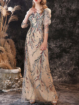 Modern Evening Dress Sheath Jewel Neck Lace Floor-Length Lace Formal Party Dresses-Ballbella