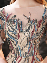 Modern Evening Dress Sheath Jewel Neck Lace Floor-Length Lace Formal Party Dresses-Ballbella