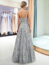 Modern Evening Dresses Long Strapless Sequin Light Grey Floor Length Luxury Women Pageant Dress-Ballbella