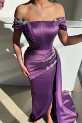 Modern Grape Strapless Off the Shoulder Long Mermaid Evening Prom Dresses-Ballbella