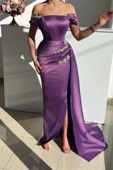 Modern Grape Strapless Off the Shoulder Long Mermaid Evening Prom Dresses-Ballbella