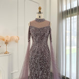 Modern High Neck Pearls Prom Dress Mermaid Long With Ruffle-Ballbella