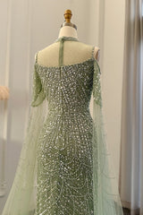 Modern High Neck Pearls Prom Dress Mermaid Long With Ruffle-Ballbella