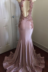 Modern Lace Appliques Sleeveless Prom Party Gowns| Mermaid Prom Party Gowns-Ballbella