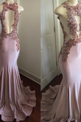 Modern Lace Appliques Sleeveless Prom Party Gowns| Mermaid Prom Party Gowns-Ballbella