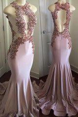 Modern Lace Appliques Sleeveless Prom Party Gowns| Mermaid Prom Party Gowns-Ballbella