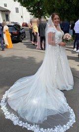 Modern Long Long V-Neck Long Sleevess Wedding Dresses Online With Lace-Ballbella