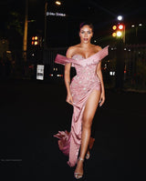 Modern Long Pink Mermaid Fashion Beading Sleeveless Prom Dress With Slit-Ballbella