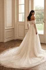 Modern Long Sleevess Long Off-the-Shoulder Wedding Dresses Online Sequined-Ballbella
