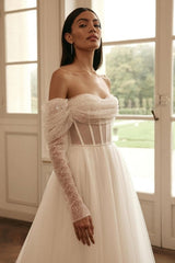 Modern Long Sleevess Long Off-the-Shoulder Wedding Dresses Online Sequined-Ballbella