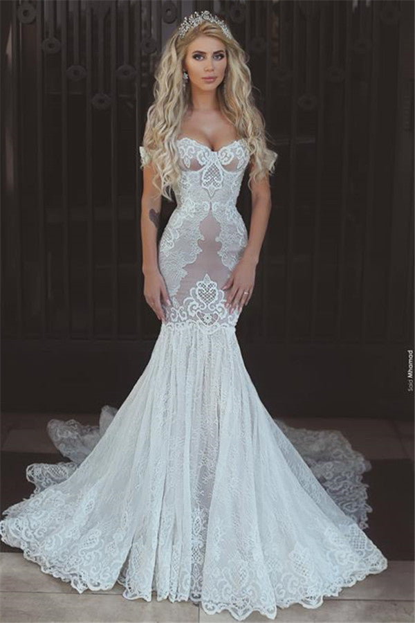 Modern Mermaid Lace Off The Shoulder Wedding Dresses Open Back Bridal Gowns Modern Mermaid Lace Off The Shoulder Wedding Dresses Open Back Bridal Gowns