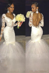 Modern Mermaid Long Sleeve Lace Backless Wedding Dress-Ballbella