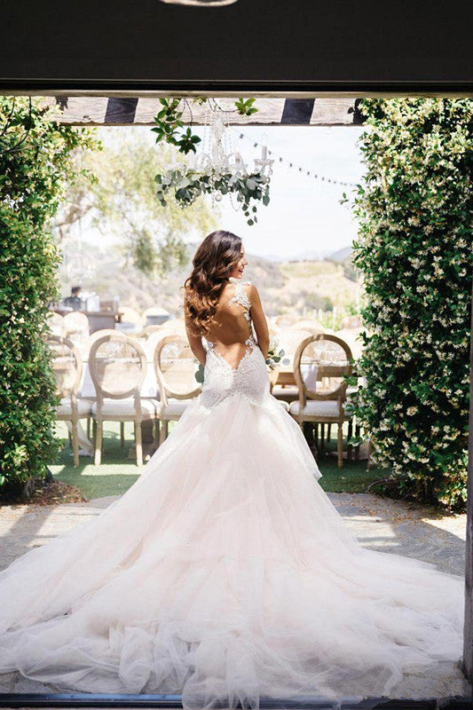 open back wedding dress with long train Amarra Bridal Hart 84368 Size 6 Backless Mermaid Wedding Dress Bridal Gown Train Sheer Lace