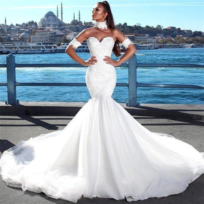 Modern Mermaid Sweetheart Modern Wedding Dresses Lace Dresses for Weddings  with Choker – Ballbella